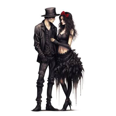 Gothic Pärchen rote Schleife im Haar 7,5 x 14,5 cm Aufbügler für Kleidung Taschen