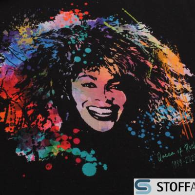 Panel Stoff Baumwolle Elastan Single Jersey schwarz Tina Turner dehnbar weich