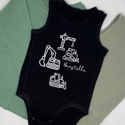 Weißes Bügelbild Baustellen-Aufdruck zum Selbstaufbügeln auf Kleidung für Kinderbodys und Kinder-T-Shi