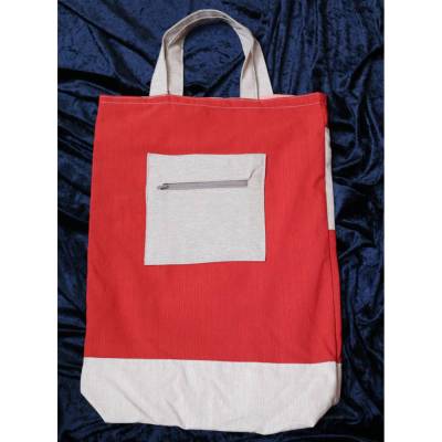 Stoffbeutel "Gerda`s Home" 100% Polyester, Upcycling Material Rot/Grau