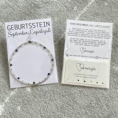 Geburtsstein September - Fensterdeko mit Heilstein Lapislazuli - Karte zum Geburtstag oder zur Geburt