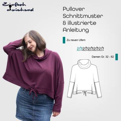 PDF Schnittmuster Damen Oversize Pullover Größe 32-62 im Poncho Stil mit Kragen oder Ausschnitt, deutsche Nähanleitung