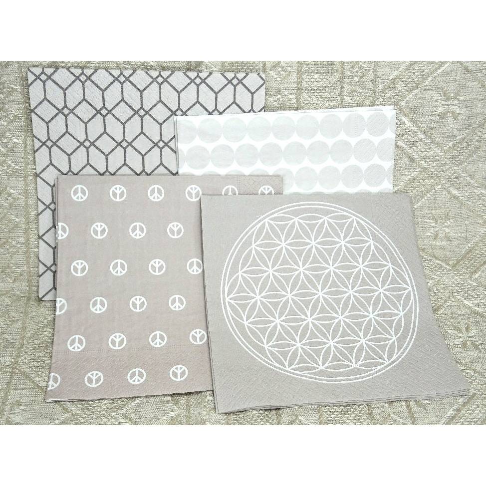 Servietten crème weiß graubeige Peace Mandala Punkte Tissue Serviette Serviettentechnik DIY Material BuntMixxDIY