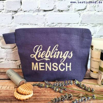 bestickte Tasche LIEBLINGSMENSCH //Leinen marine//  -44-