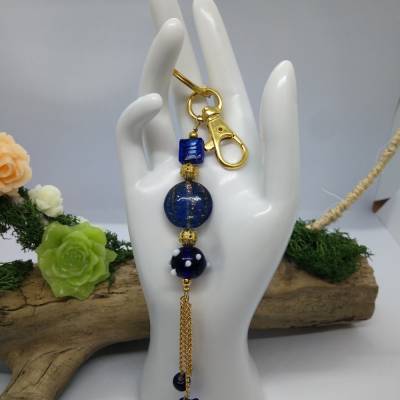 Mitternachtsblauer Schlüsselanhänger Sterntaler mit goldenen Akzenten – Unikat & personalisierbar