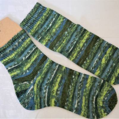 Socken Gr. 46/47 in grün-gestreift für Woll-Allergiker