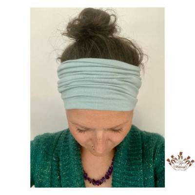 breites Stirnband, elastisches Bandana, Turban Haarband für Damen und Kinder in uni altgrün / mint