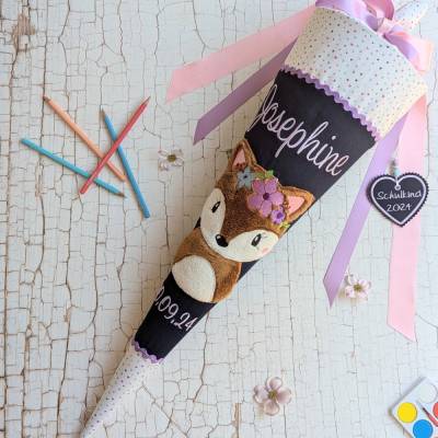 Schultüte aus Stoff Fuchs personalisiert – Handgenähte Zuckertüte mit Namen & Wunschfarben