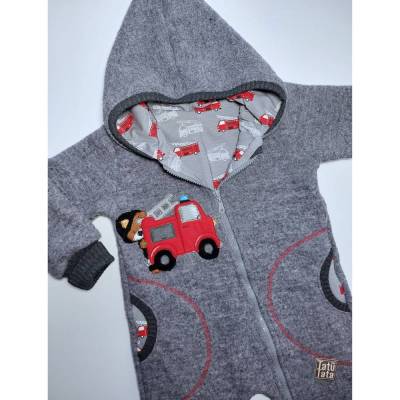 Walkoverall in Gr. 92/98 Wollwalk Anzug Overall in anthrazit komplett gefüttert mit Feuerwehr