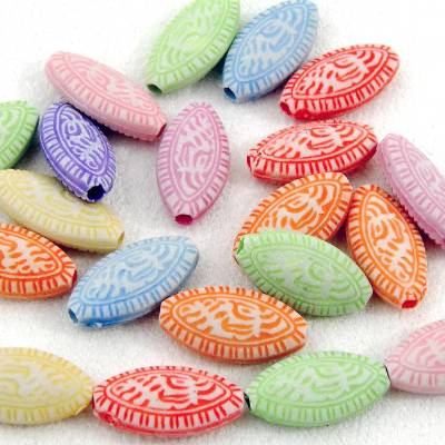 40 Kunststoff Perlen Navette, bunt weiß pastell, candy colour beads, leichte Perlen