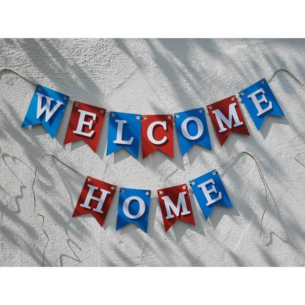 Handgefertigte Girlande Welcome Home Rot Blau Weiß superschöne Girlande Willkommen