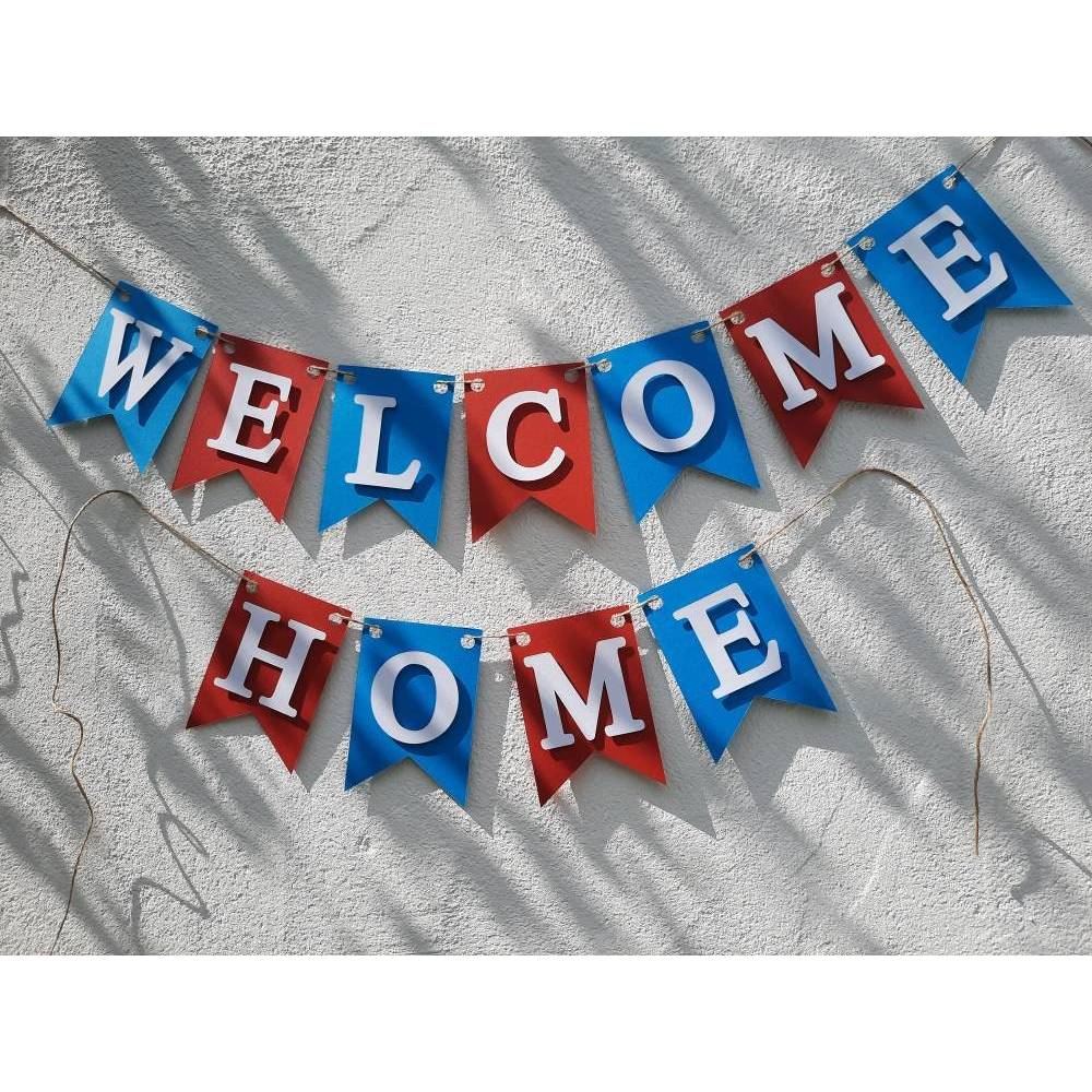 Handgefertigte Girlande Welcome Home Rot Blau Weiß superschöne Girlande Willkommen