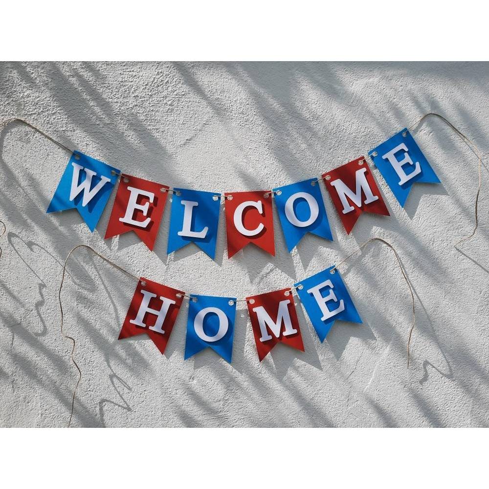 Handgefertigte Girlande Welcome Home Rot Blau Weiß superschöne Girlande Willkommen