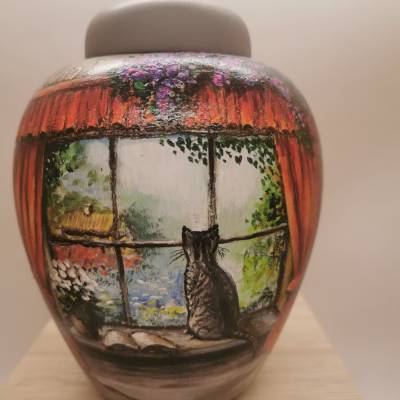 Tierurne handgemalt 0,5 L – Keramik Künstlerurne by Janus | Handarbeit & Unikat - Katze