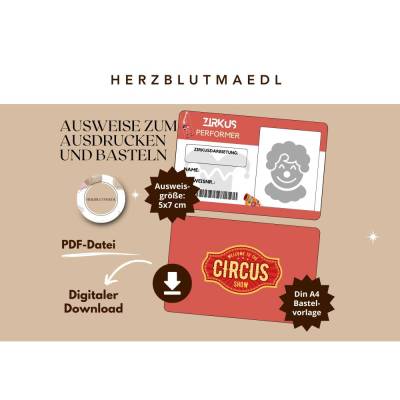 Zirkusparty Kindergeburtstag Mitgebsel - DIY Zirkus Ausweis Kinderausweis - Bastelvorlage als Download