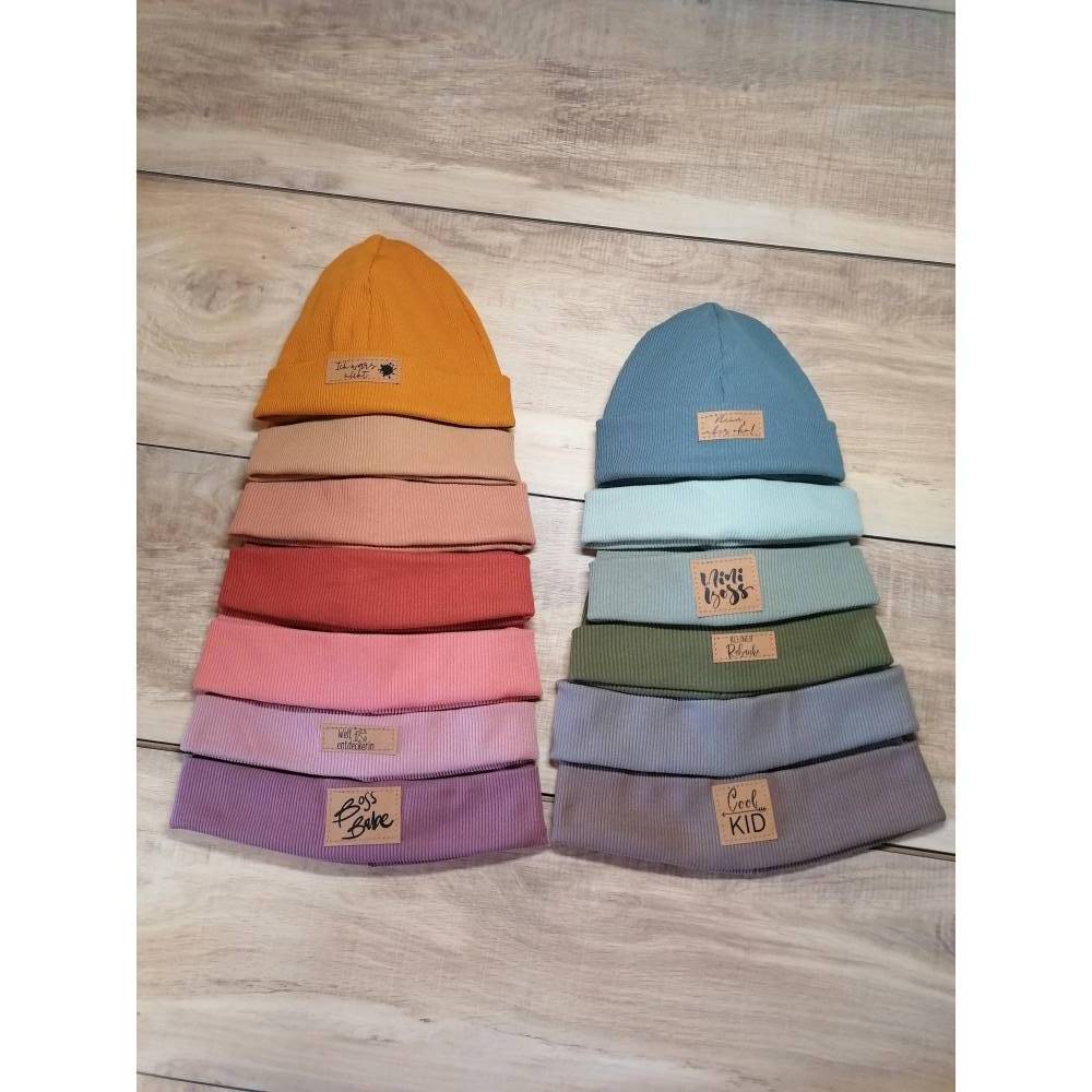 Hipster Beanie mit Wunschlabel, Rippenjersey, alle Größen mit und ohne Label verfügbar Bild 1