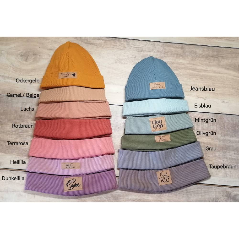 Hipster Beanie mit Wunschlabel, Rippenjersey, alle Größen mit und ohne Label verfügbar Bild 2