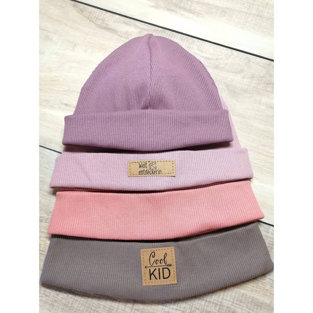 Hipster Beanie mit Wunschlabel, Rippenjersey, alle Größen mit und ohne Label verfügbar Bild 4