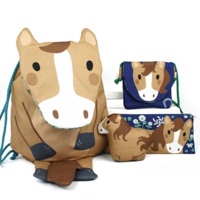 ♕ Panel für Rucksack, Mäppchen, Brustbeutel und Kuscheltier  Pferd Tierbeutel Käselotti ♕