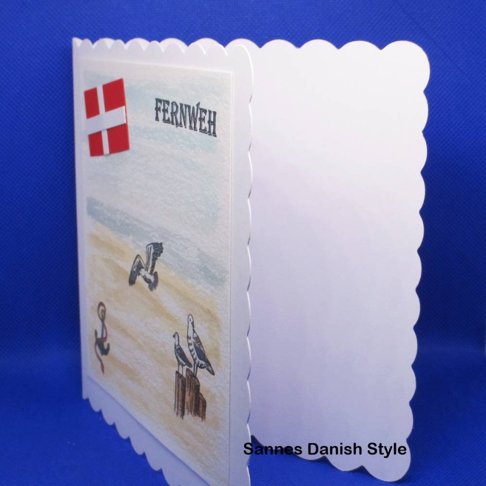 Fernweh Dänemark – Handkolorierte Grußkarte mit Flagge & Möwen, maritim, Geldgeschenk, Urlaub & Geburtstag Bild 2