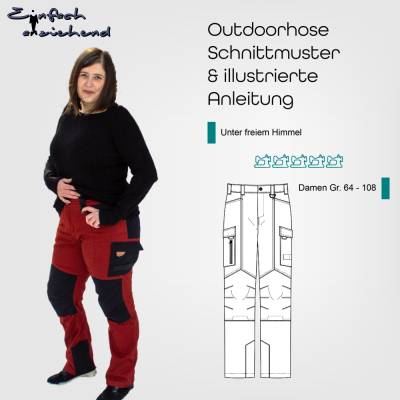 PDF Schnittmuster Damen Outdoorhose Langgrößen 64-108 mit vielen Taschen, Laschen & Details