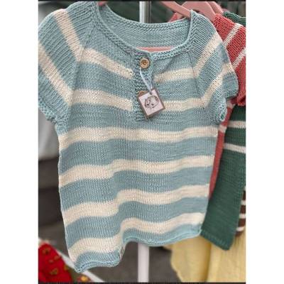 Sommerhemd gestreift T-Shirt Hemd für Kinder und Babys gestreift Gr.116-122 Sofortkauf handgestrickt 100% Baumwol
