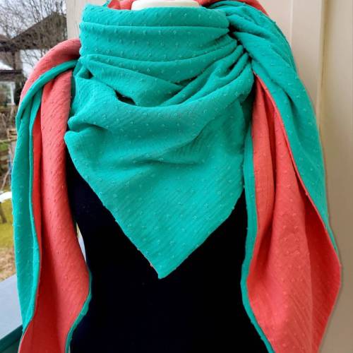 Schal Musselinschal Musselindreieckstuch Musselin Coral Mint Musselinstoff Tuch Dreieckstuch Umhang Rundschal Schlauchsc