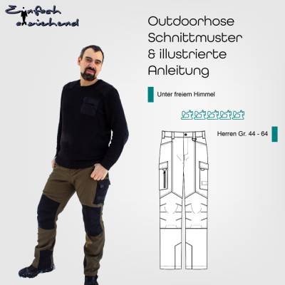 PDF Schnittmuster Herren Outdoorhose Größen 44-64 mit vielen Taschen, Laschen & Details