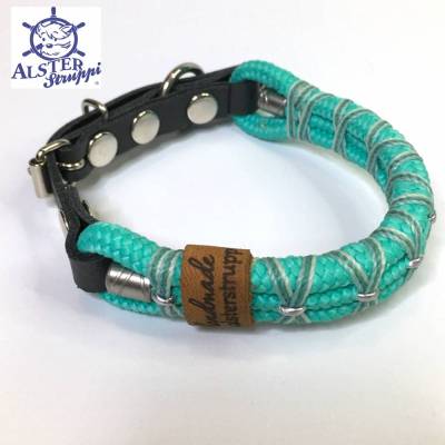 Hundehalsband verstellbar mint Fischernetzoptik mit Leder und Schnalle