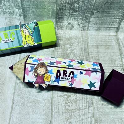 Stiftebox Geschenkverpackung Einschulung Schulanfang Geldgeschenk Schulkind ABC Gutschein Geschenkidee Schulstart