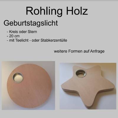 Geburtstagslicht | Geburtstagsteller | Geburtstagsbrett aus Holz | Rohlinge für DIY Projekte | Rund oder Sternform