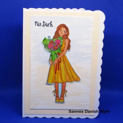 Für Dich Grußkarte – Junge Frau mit Blumenstrauß, DIN A6, Klappkarte für Freundin, Geburtstag & Glückwünsche