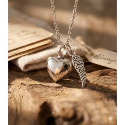 Mini Urne Edelstahl Herz Gold + Flügel mit Kette, Feuerbestattung, Asche, Haustier, Ascheschmuck, Urnenschmuck, Einäsche