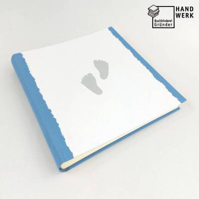 Fotoalbum, graublau, handgeschöpft, Füßchen, personalisierbar, ca. 24 x 24 cm