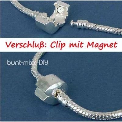 Armband für ModulperlenAuswahl 20 oder 22 cm, Basic Schlangenarmband, für Großloch Perlen, Click Magnetverschluß
