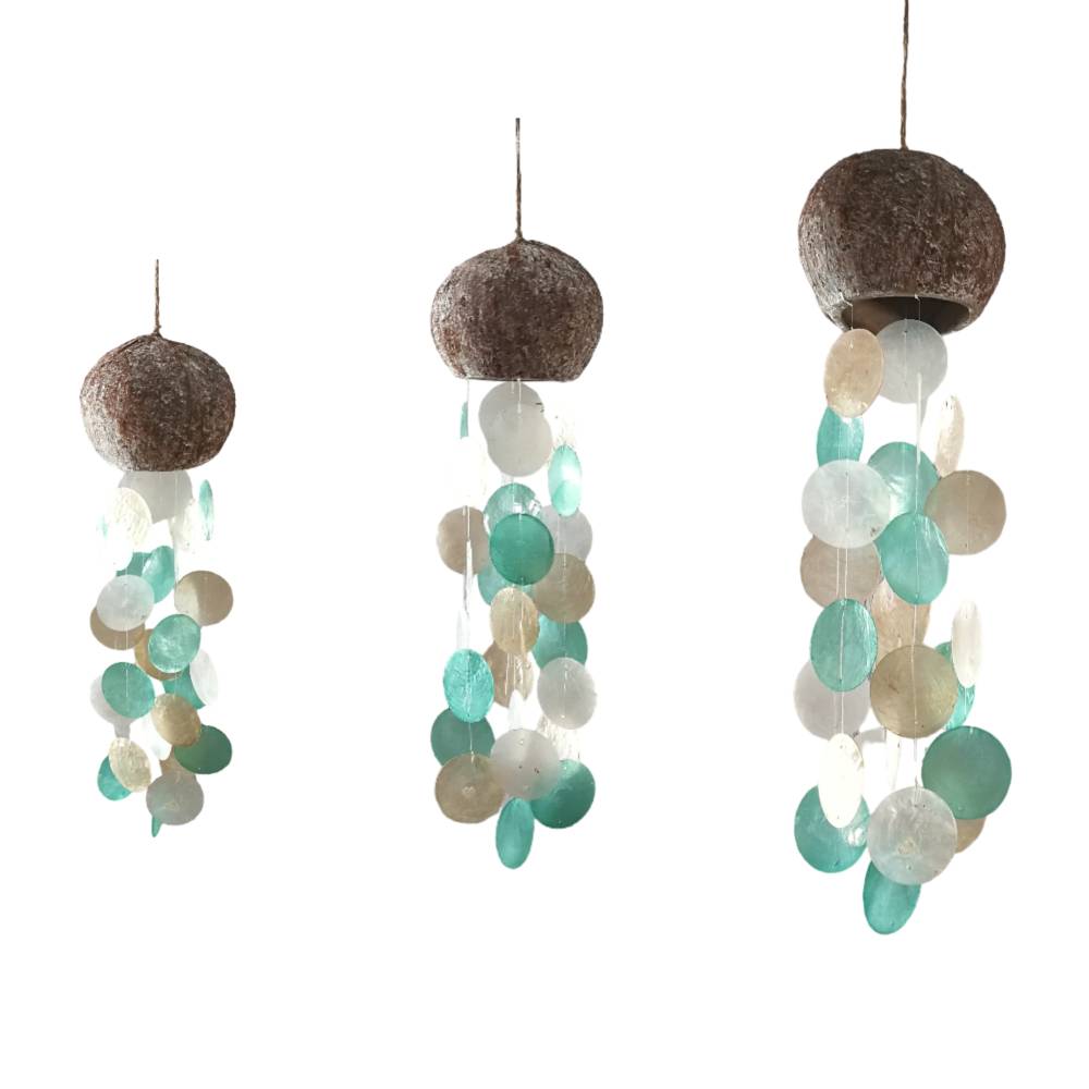 Capiz Windspiel | Kokosnuss & Muscheln | trkis braun wei