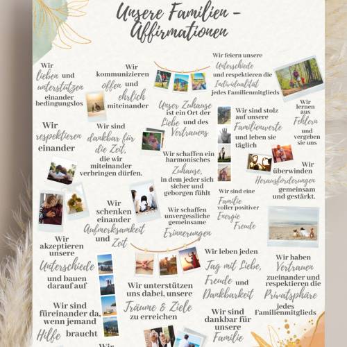 Poster Glaubenssätze Familienalltag, Familien Affirmationen, Dankbarkeit und Achtsamkeit, Tägliche Affirmationen für die