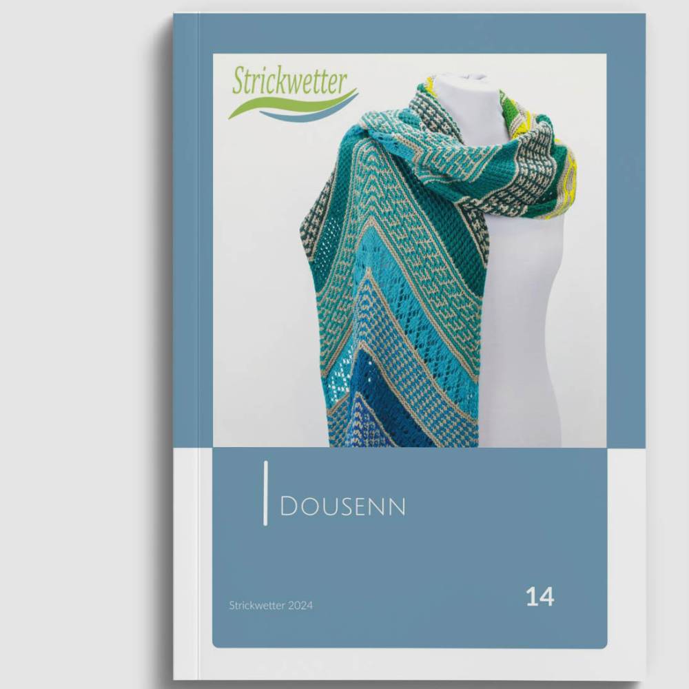 Strickanleitung Dousenn Adventskalender – Gedrucktes Anleitungsheft für ein Tuch mit 12 Abschnitten, Mini-Stränge & Wollreste Bild 1