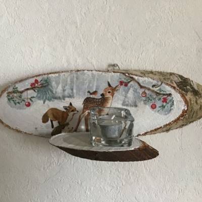 Teelichthalter Holz  Wandhalter  Inkl Teelichtglas - Waldtiere