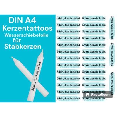 Gastgeschenke blau | Kerzentattoos Kerzenfolie Wasserschiebefolie DINA4 | Kerzen zum selbst verzieren | Stabkerze