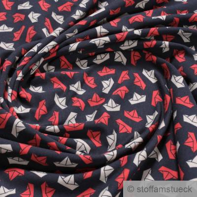 0,5 Meter Stoff Baumwolle Elastan Single Jersey dunkelblau Papierschiffchen Schiffchen