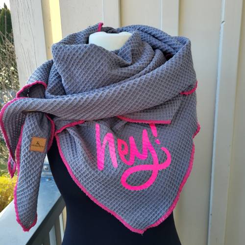 Dreieckstuch Musselin Waffelstoff grau pink – Halstuch, Rundschal & Umhang