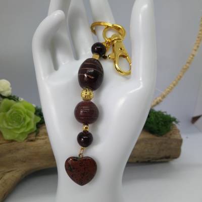 stylischer Schlüsselanhänger "Schokoladenherz" mit Mahagoni Obsidian Herzanhänger