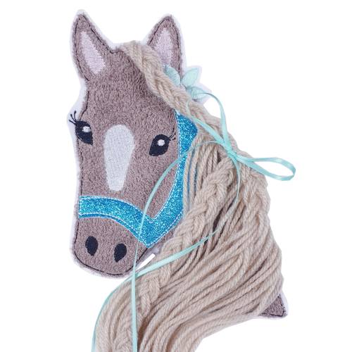Applikation Aufnäher Schultüte 3D Pferd mit Glitzer Halfter Wollmähne Pony Mädchen