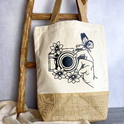 Jute Tasche Einkaufstasche Shopper | nachhaltige Tragetasche Geschenkidee | Kamera Fotografie 