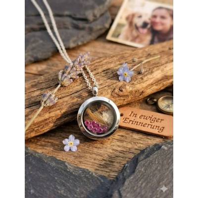 Amulett mit Drehverschluss, Medaillon, Asche, Glas Anhänger mit 3 Floating Charms, , DIY zum selber füllen