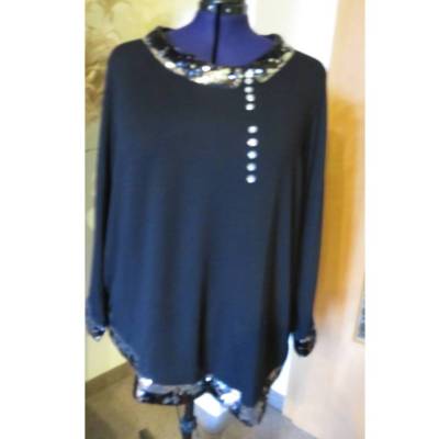 Shirt mit Paillettenband besetzt, weich, schwarz, funkelnd, Größe 52