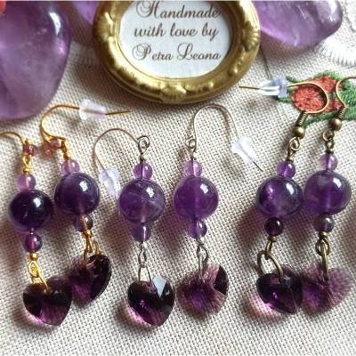 Schlichte HERZ-Ohrringe AMETHYST Mutter-/Vater-/Valentinstag Geburtsstein FEBRUAR FISCHE JUNGFRAU STEINBOCK Boho Schmuck
