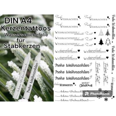 Weihnachten | Kerzentattoos Kerzenfolie Wasserschiebefolie DINA4 | Advent | Kerzen zum selbst verzieren | Stabkerze