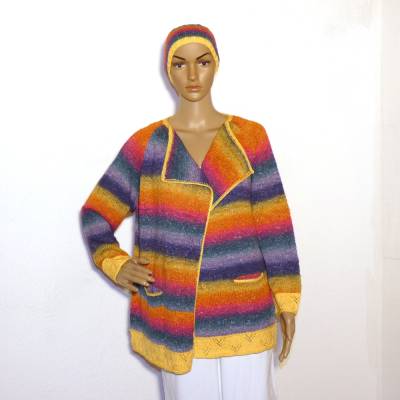 Handgestrickte Damenjacke in wunderschönen Regenbogen Farben.